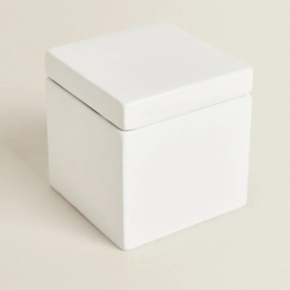 NEW Zara Home 3 Piece WHITE EARTHENWARE JAR and DISH SET